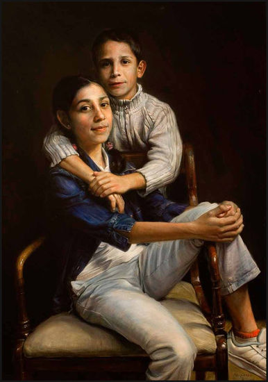 Lucía y Miguel Óleo Lienzo Retrato