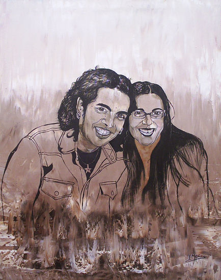 La pareja se modela como el Barro Oil Canvas Portrait