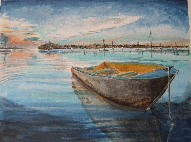 Atardecer de un bote - obra vendida