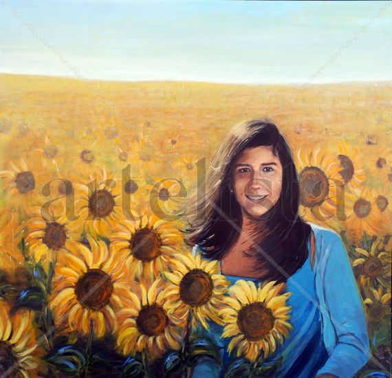 Entre girasoles Acrílico Tabla Retrato