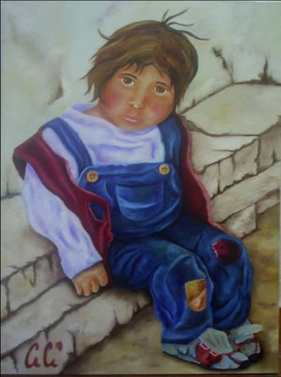 Niño en el andén Oil Canvas Landscaping