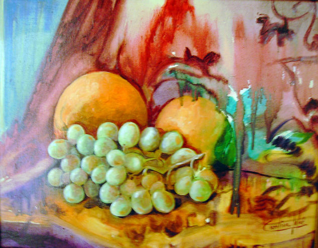 NARANJAS Y UVAS 2 Oil Panel Still Life Paintings