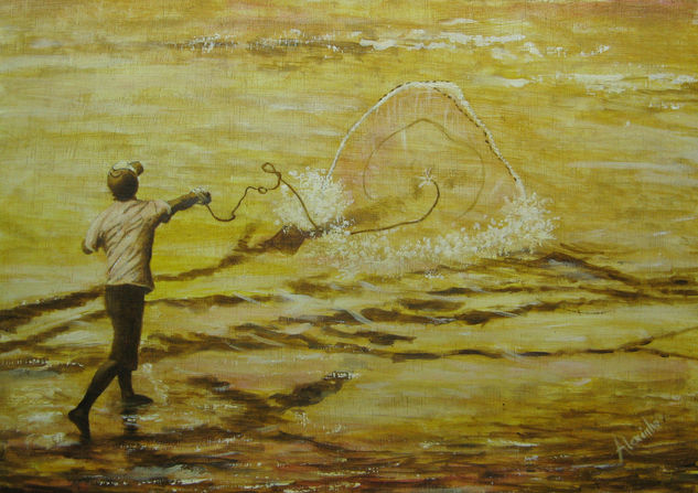 pescador en puerto bogotá Oil Canvas Landscaping