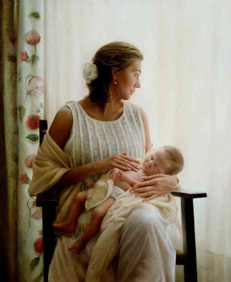 Maternidad, 2003. Óleo Tabla Paisaje