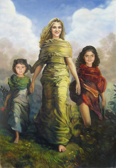 Kathy e Hijas Oil Canvas Figure Painting