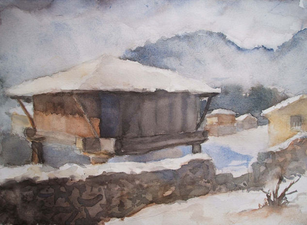 Horreo nevado Watercolour Paper Landscaping