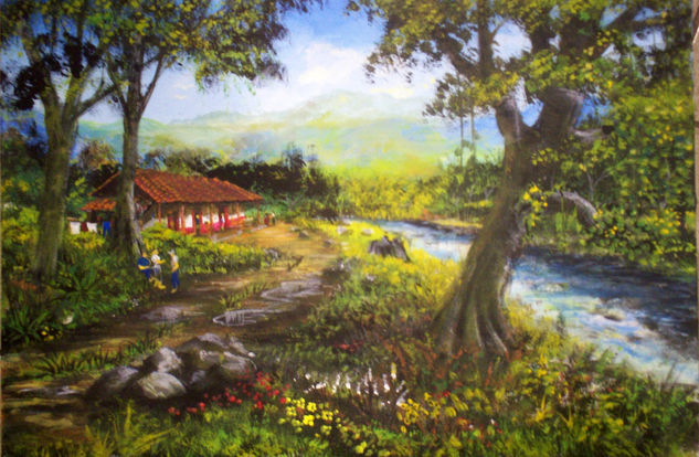 a la orilla del rio Oil Canvas Landscaping