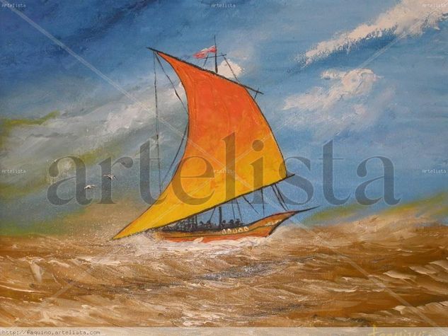 bote naranja Oil Canvas Landscaping