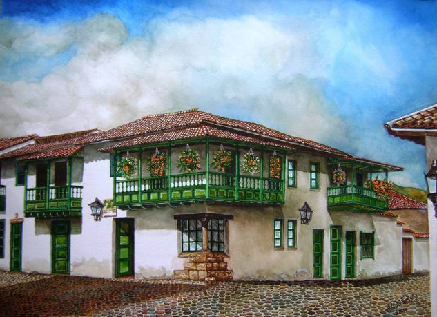 Casa Colonial de Villa de Leyva Watercolour Paper Landscaping