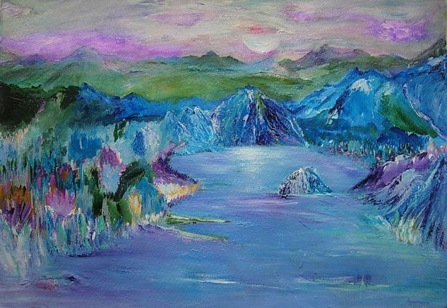 Lago de un mundo Azul Acrylic Paper Landscaping