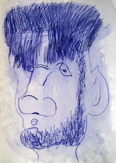 Cara con barba, (Bearded face) Acuarela Papel Retrato