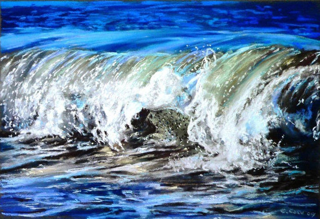 Olas batiendo Pastel Paper Marine Painting