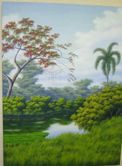 PAISAJE CON RIO I Oil Canvas Landscaping