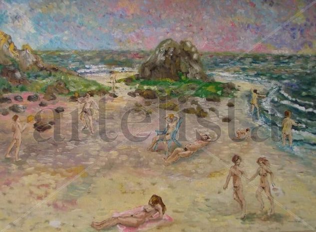 Praia de nudismo Óleo Tabla Desnudos