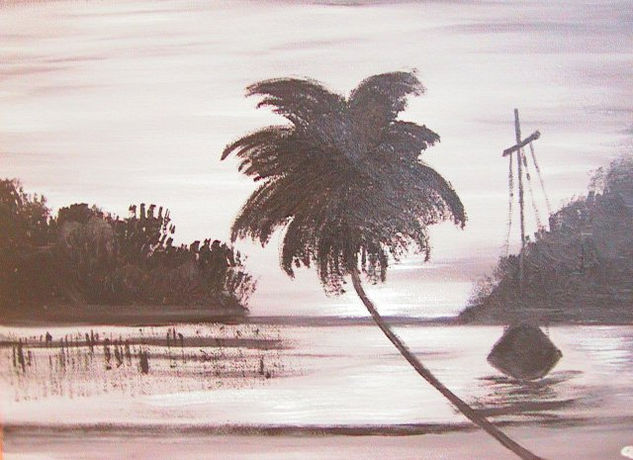 anochece en el Caribe Óleo Lienzo Paisaje