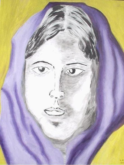 Pañuelo Violeta Óleo Lienzo Retrato