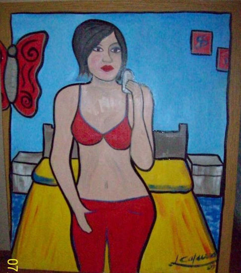 Chica Sexy y mariposa Oil Panel Figure Painting