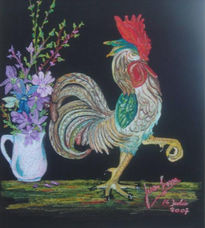 Gallo y flores