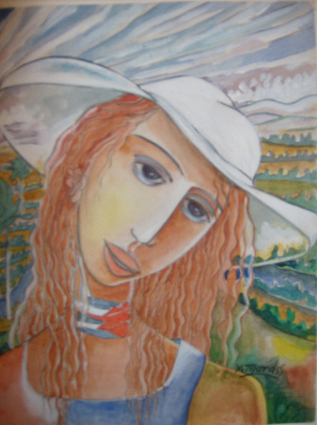 MUCHACHA CON SOMBRERO Y BANDERA CUBANA