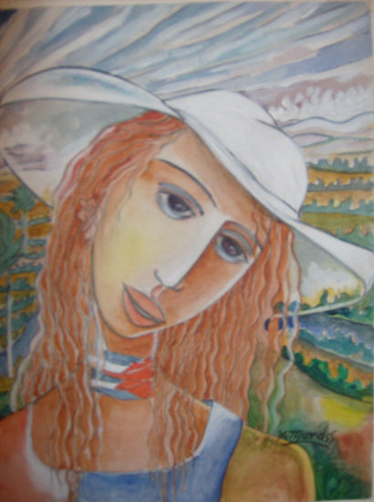 MUCHACHA CON SOMBRERO Y BANDERA CUBANA Oil Canvas Landscaping