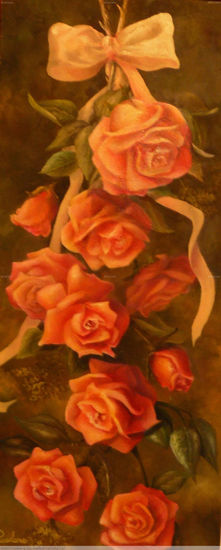 Manojo de rosas Oil Panel Floral Painting