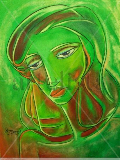 ROSTRO DE MUJER JOVEN EN VERDE Óleo Lienzo Desnudos