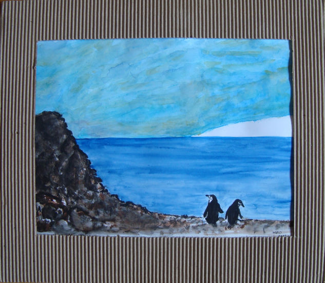 pinguinos Acuarela Papel Animales