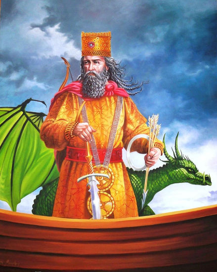 El rey Marduk y su dragón Oil Canvas Portrait