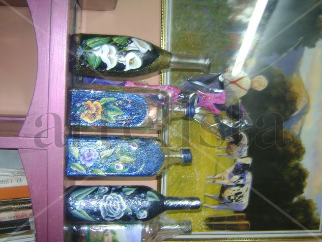 pintura en botellas Acrylic Glass Floral Painting