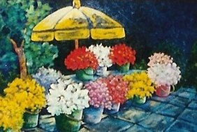 BAJO LA SOMBRILLA. ROSAMARI Oil Canvas Floral Painting