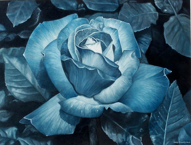 FLOR., ROSA AZUL. Oil Canvas Floral Painting