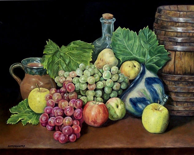 BODEGÓN., HOMENAJE A MONCADA CALVACHE. Oil Canvas Still Life Paintings