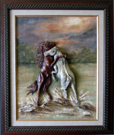 Caballos (Atardecer) Óleo Tabla