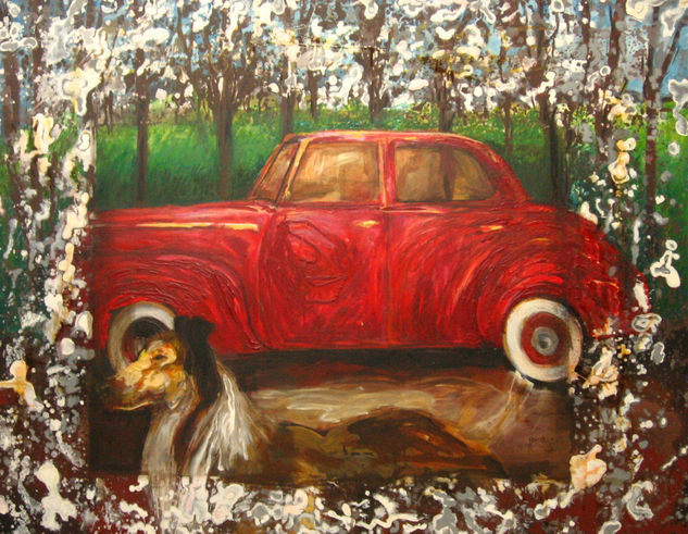 El auto de Lassie Oil Canvas Animals