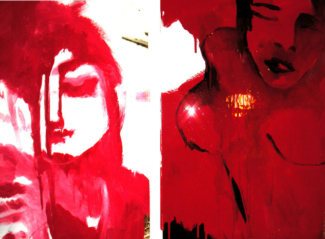 RED WOMAN SILENCE Industrial Paper Figure Painting