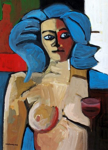 ANABEL CON EL PELO AZUL. Oil Canvas Figure Painting