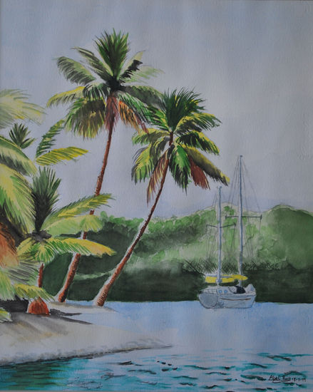 Isla con palmeras Watercolour Paper Landscaping