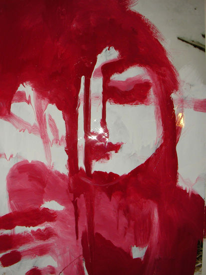 RED WOMAN SILENCE Industrial Paper Figure Painting