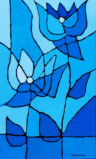 FLORES II AZUL. Óleo Lienzo Floral