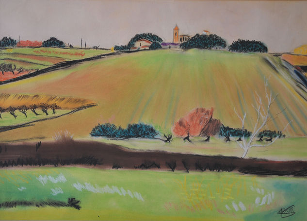 Campo con campanario Pastel Paper Landscaping