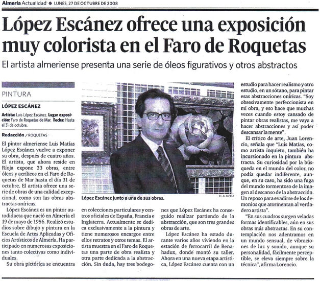 López Escánez., ofrece una exposición muy colorista en el Faro de Roquetas. 