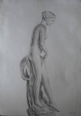 Venus saliendo del baño Pencil (Black) Paper Nude Paintings