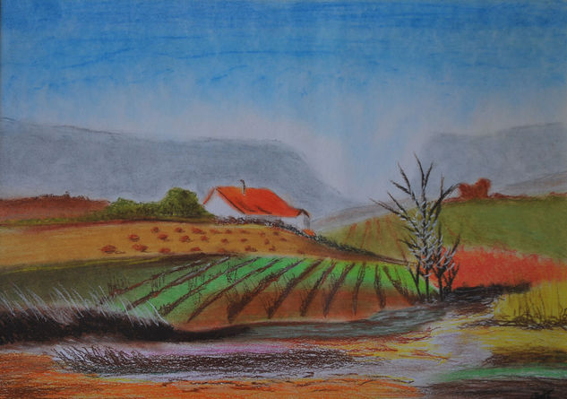 Paisaje con casa Pastel Paper Landscaping