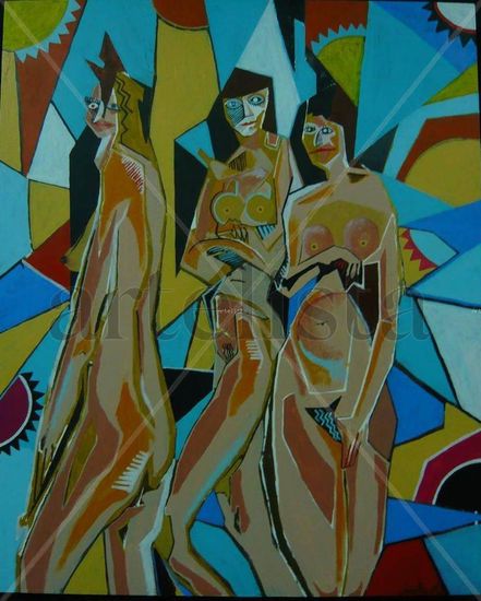 Las Tres Bañistas ( Dedicado a Picasso ) Acrílico Tabla Desnudos