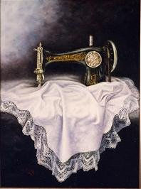 Maquina de coser y mantel