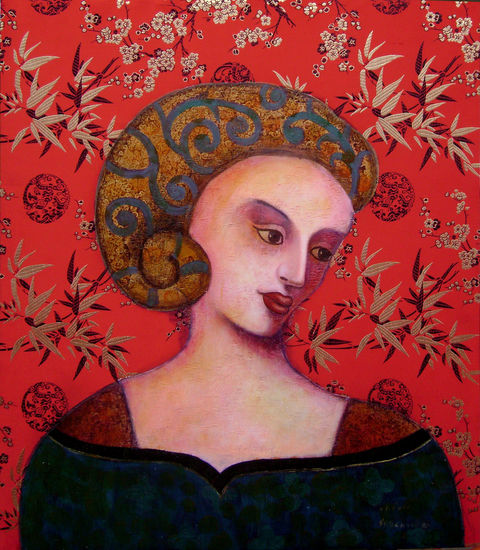 Nadia en Rojo Oil Canvas Landscaping