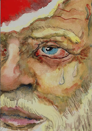 Santa con Gripe A Watercolour Paper Portrait