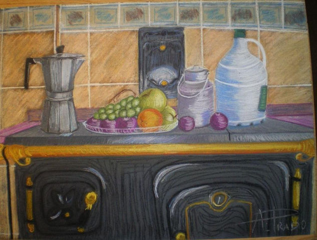 Cocina ancaresa 2 Pastel Paper Still Life Paintings