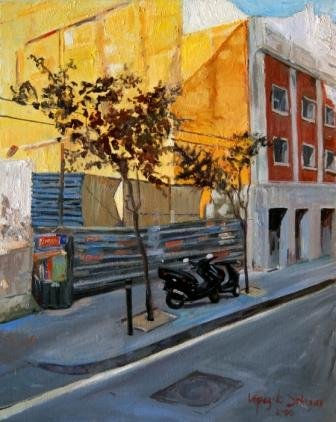 La pared amarilla de la calle  Verdi Oil Canvas Landscaping