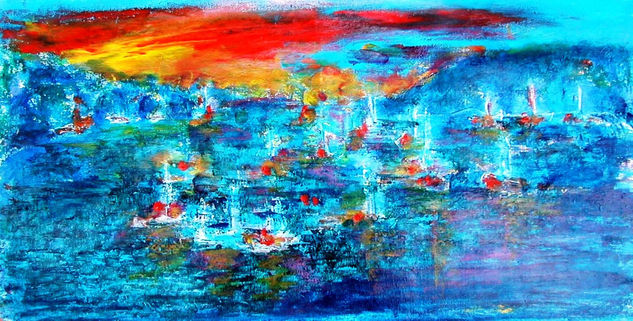 Bahia y atardecer Mixed media Paper Marine Painting